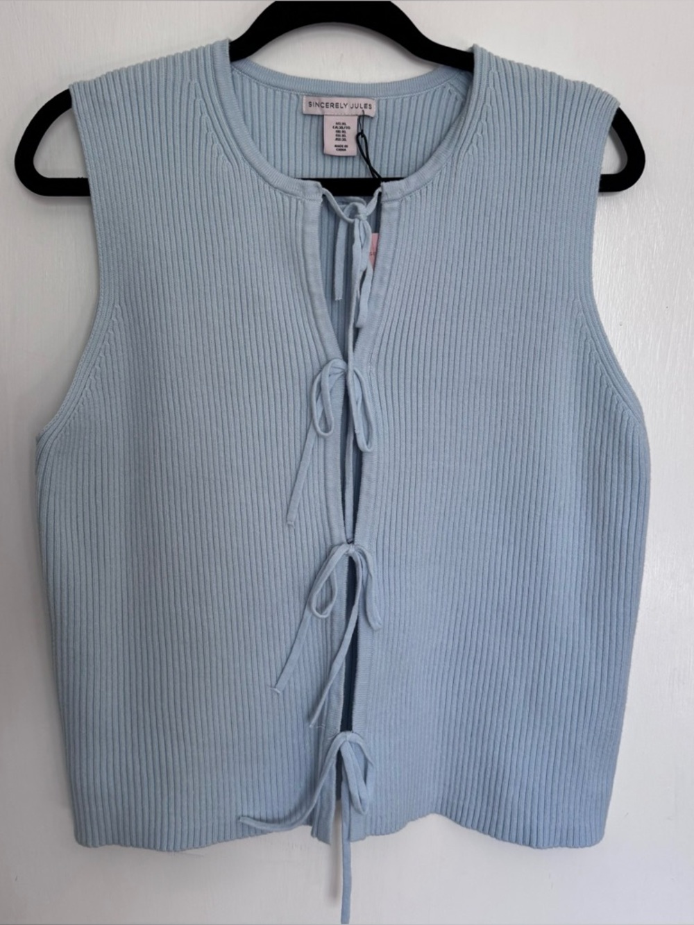 Sincerely Jules Blue Ribbed Tie-Front Sleeveless Tank